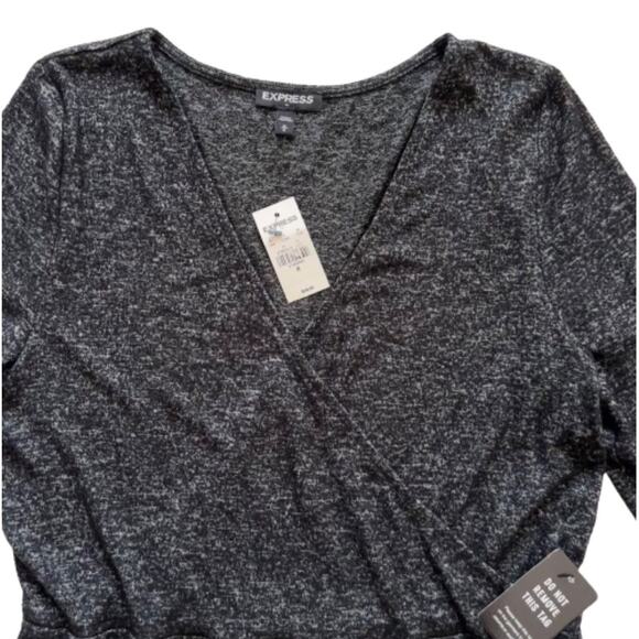 Express Dress Charcoal Gray Jersey Long Sleeve Surplice V- Neck Dress Medium NEW - Picture 7 of 11